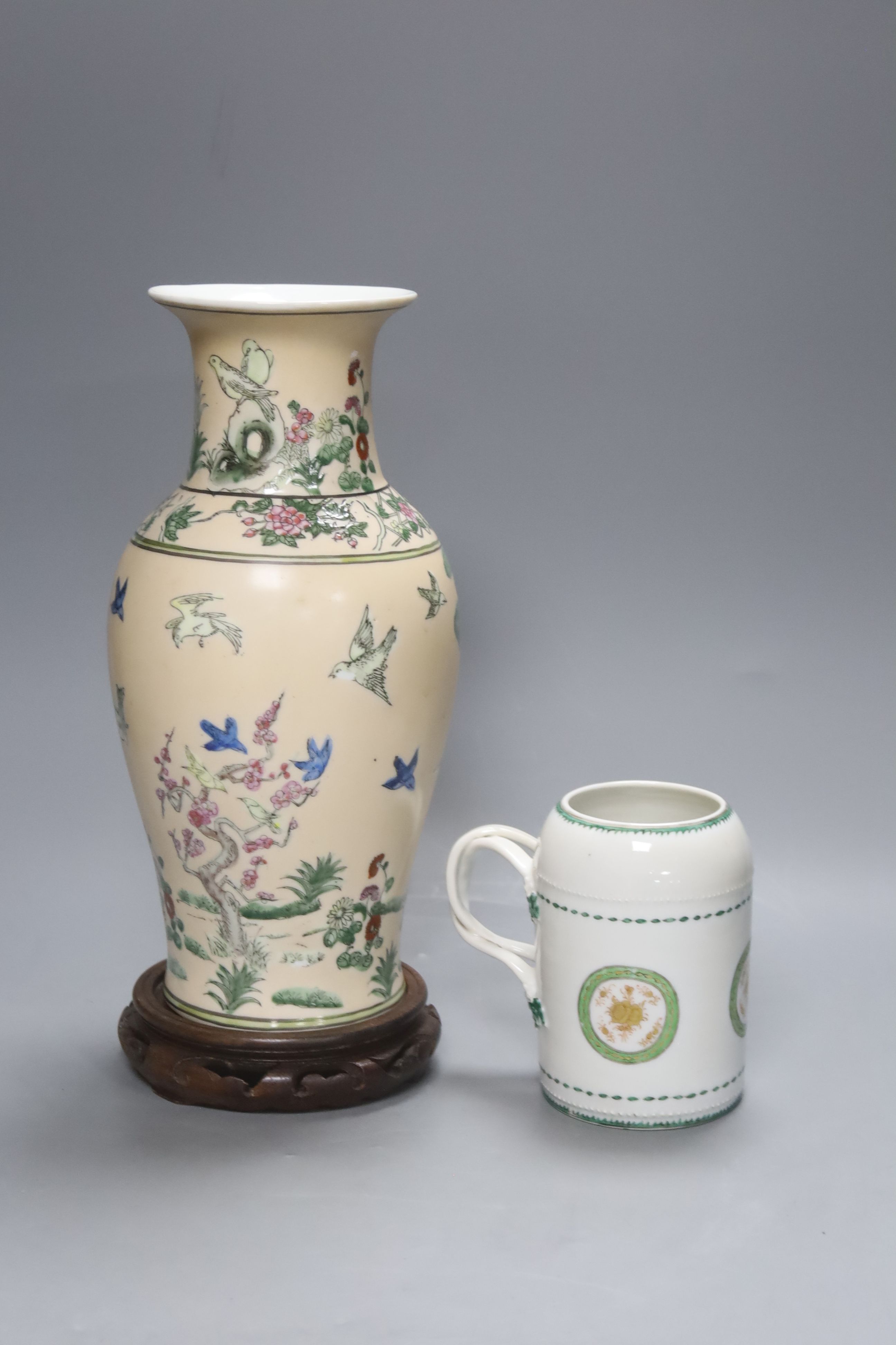 A 19th century Samson tankard (damaged) and a Japanese export vase (drilled), tallest 33cm